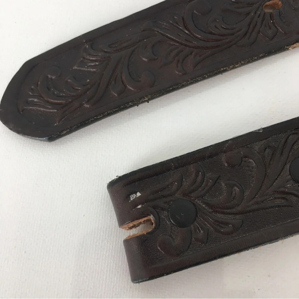 Tony Lama Western Tooled Top Grain Leather Belt Brown Unisex Size 24 Cowboy Belt